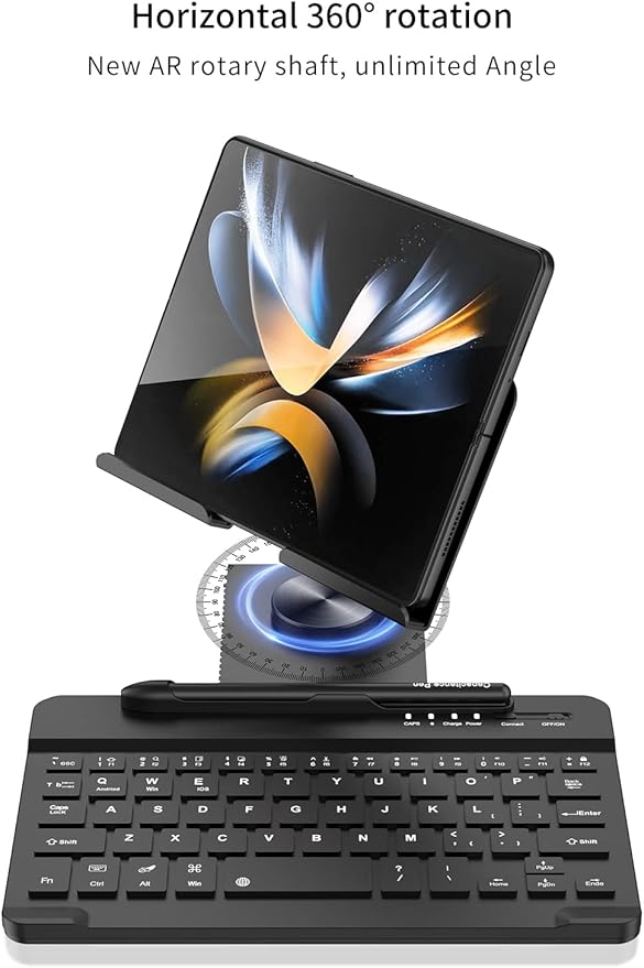 SHIEID Galaxy Z Fold 7 360° Rotating POS Tablet Stand, Zip Pull-Out, Integrated Folding Design Set with Folding Bracket, Keyboard, Mouse, Capacitor Pen?“Compatible with Galaxy Z Fold7//6/5/4/3, Silver
