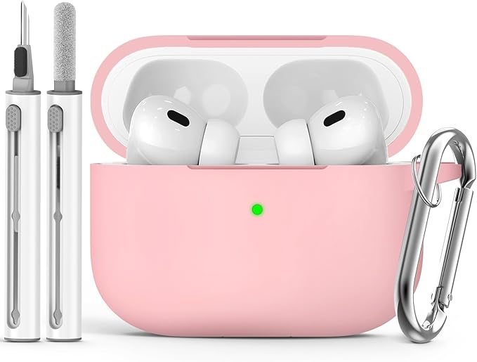 Ljusmicker for AirPods Pro Case Cover with Cleaner Kit,Soft Silicone Protective Case for Apple AirPods Pro 2nd/1st Generation Case for Women Men,AirPod Pro Case Accessories with Keychain-Pink