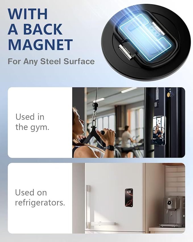 SEMBO Magnetic Phone Ring Holder with Kickstand for MagSafe, Two-Sided Magnet, 360° Rotation Comfortable Flip Out Silicone Plate Finger Grip Gym Accessories for iPhone 17 Pro Max 16 15 14 13 12(Black)
