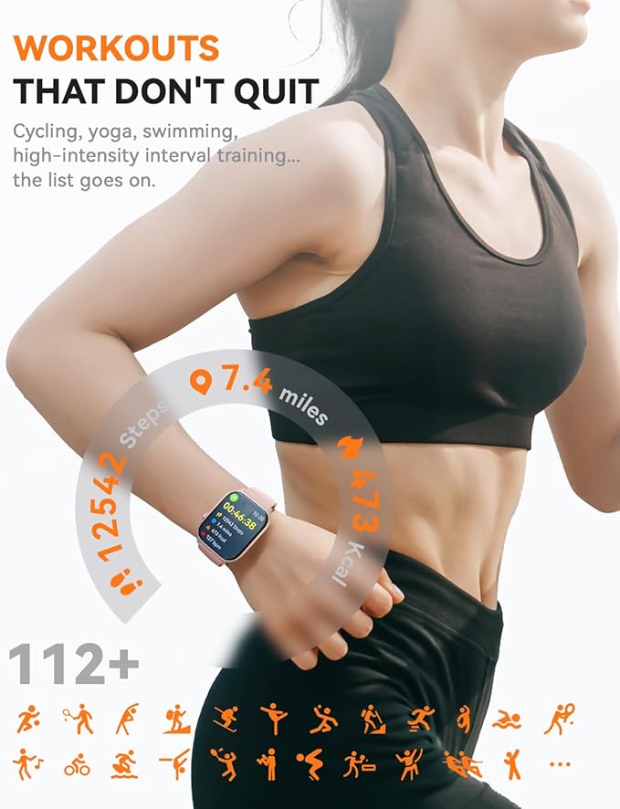 Smart Watches for Women Men, Fitness Tracker Watch with 110 Sports Modes, Step Counter/Sleep Monitor/Pedometer, IP68 Waterproof, Bluetooth Call & Music Control Smartwatch for iPhone/Android