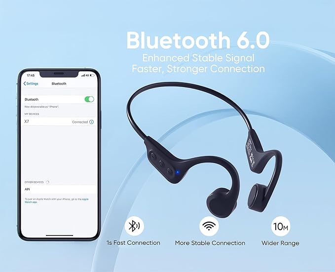 Bone Conduction Headphones, Bluetooth 6.0 Open Ear Headphones, 10H Playtimes Sweatproof Wireless Sport Earphones for Cycling, Running, Outdoor Sports