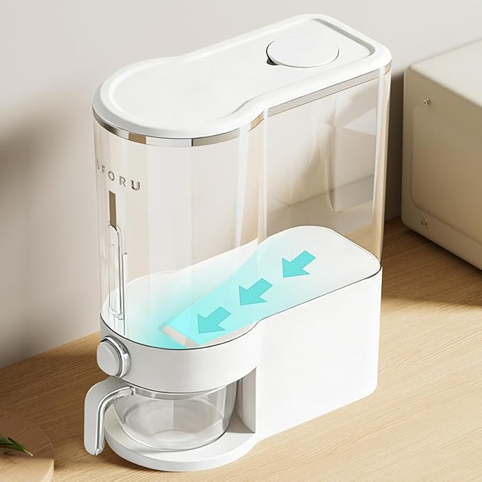 Rice Dispenser, Rice Storage Container with Measuring Cup for Kitchen Pantry Household, Cereal Dry Food Storage Containers Airtight, Sealed Moisture Proof (White 22 Lbs)
