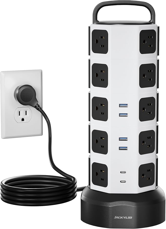 JACKYLED Power Strip Tower Surge Protector, 20 AC 6 USB (2 USB C), 1050J