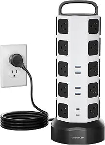 JACKYLED Power Strip Tower Surge Protector, 20 AC 6 USB (2 USB C), 1050J