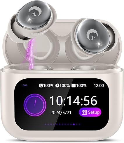 2026 Sleep Earbuds Bluetooth 5.4 in Ear Smart Touch Screen Ear Buds, 48H Playtime Mini Sleep Headphones Small Design for Side Sleepers, 5 EQ Modes, Crystal-Clear Calls, IPX7 Waterproof Earphones Beige