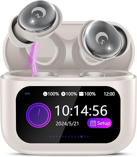 2026 Sleep Earbuds Bluetooth 5.4 in Ear Smart Touch Screen Ear Buds, 48H Playtime Mini Sleep Headphones Small Design for Side Sleepers, 5 EQ Modes, Crystal-Clear Calls, IPX7 Waterproof Earphones Beige