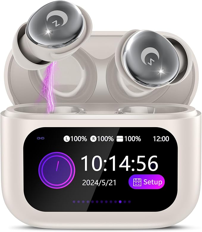 2026 Sleep Earbuds Bluetooth 5.4 in Ear Smart Touch Screen Ear Buds, 48H Playtime Mini Sleep Headphones Small Design for Side Sleepers, 5 EQ Modes, Crystal-Clear Calls, IPX7 Waterproof Earphones Beige