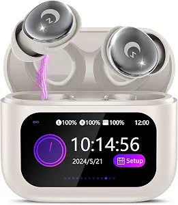 2026 Sleep Earbuds Bluetooth 5.4 in Ear Smart Touch Screen Ear Buds, 48H Playtime Mini Sleep Headphones Small Design for Side Sleepers, 5 EQ Modes, Crystal-Clear Calls, IPX7 Waterproof Earphones Beige