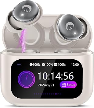 2026 Sleep Earbuds Bluetooth 5.4 in Ear Smart Touch Screen Ear Buds, 48H Playtime Mini Sleep Headphones Small Design for Side Sleepers, 5 EQ Modes, Crystal-Clear Calls, IPX7 Waterproof Earphones Beige