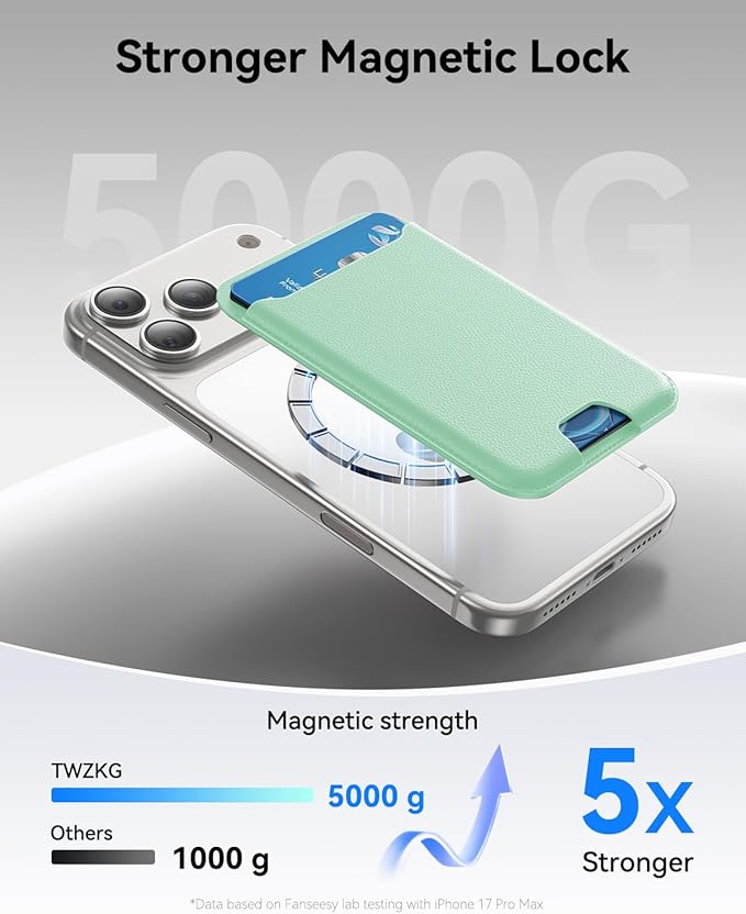 for MagSafe Wallet, 3 Cards Holder, Slim Magnetic Phone Wallet for iPhone 17/16/15/14/13/12 Pro Max Plus Air Series,RFID Blocking Vegan Leather,Light Green