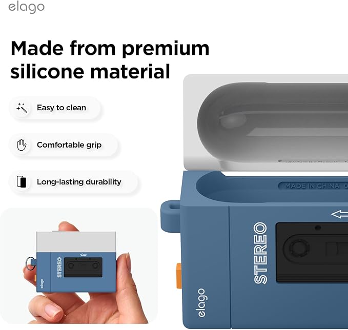 elago Cassette Tape Player Case Compatible with AirPods Pro 3 Case Cover, Carabiner Included, Wireless Charging, Shock Resistant, Full Protection, for Men, for Women (Blue)