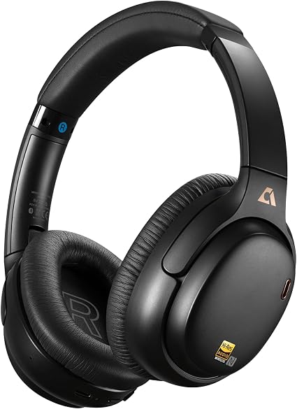 1Mii Noise Canceling Headphones Wired & Wireless for Airplane Travel, Black