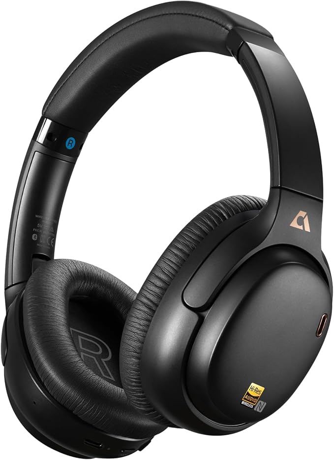 1Mii Noise Canceling Headphones Wired & Wireless for Airplane Travel, Black
