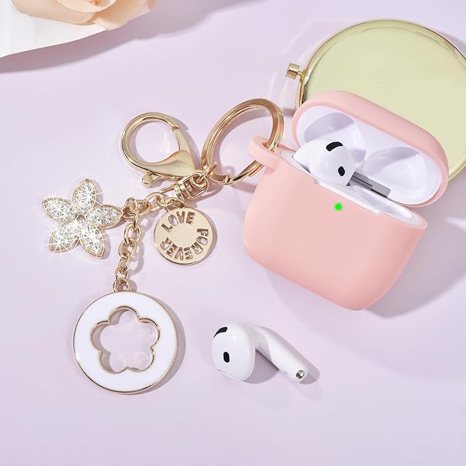 Case Compatible for Apple Airpods 4 - VISOOM Airpods 4 Cases 2024 Cover Women Cute Silicone iPods 4 Earbuds Wireless Accessories Charging Cases Girl Bling Keychain for Airpod iPods 4th Generation