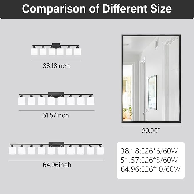 6-Light Black Vanity Lights for Bathroom, Modern Bathroom Vanity Lighting Fixtures Over Mirror, Bathroom Light Fixtures for Bathroom Mirror, Living Room, Hallway, Vanity Table, E26 Base