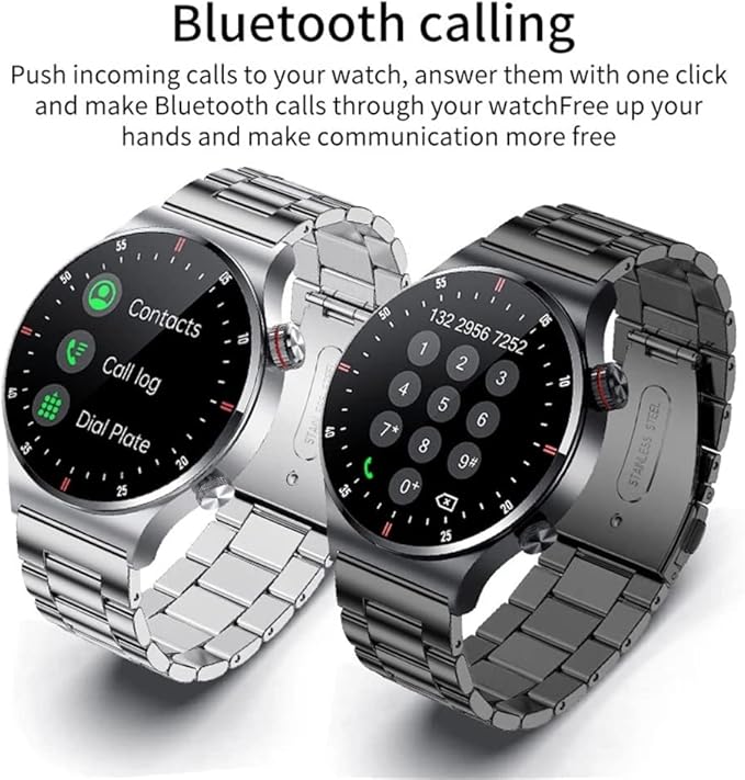 FILIEKEU Bluetooth Calls Smart Watch Men Women Heart Rate Sleep Monitor Steps IP67 Waterproof Sport Fitness Tracker 1.3''Touch Screen Fasion Black Stainless Steel Smart Watches for Android iOS