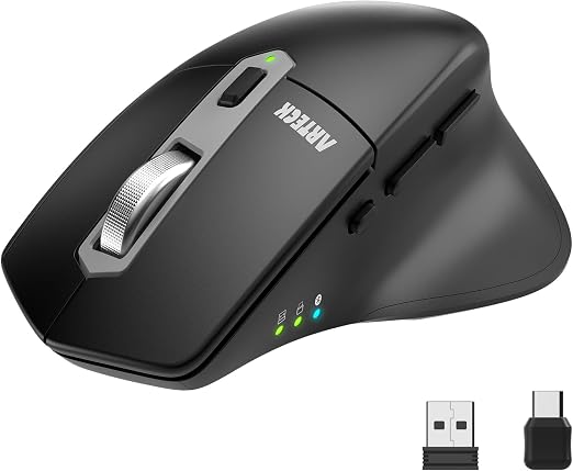 Arteck Multi-Device Wireless Bluetooth Mouse with Nano USB-A, USB-C Receiver Ergonomic Right Hand Silent Clicking Rechargeable Mouse for Computer Desktop PC Laptop Mac iPad and Windows 11/10 iPad OS - Image 6