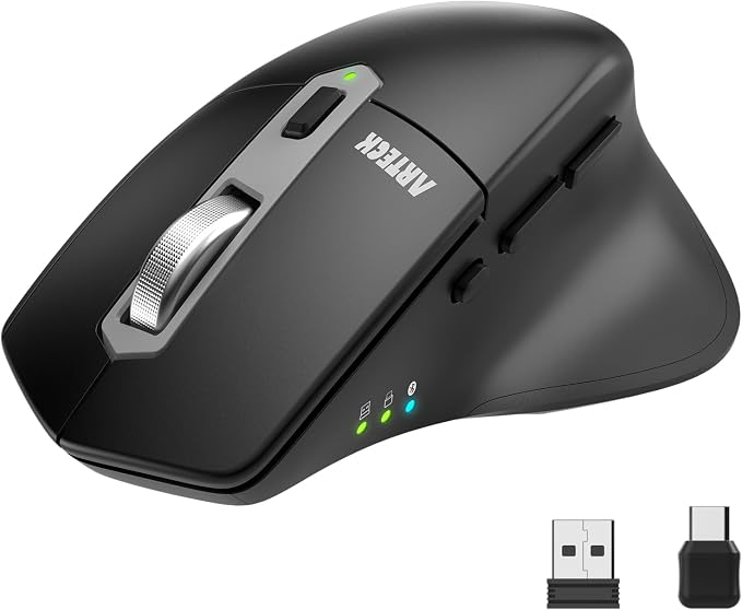 Arteck Multi-Device Wireless Bluetooth Mouse with Nano USB-A, USB-C Receiver Ergonomic Right Hand Silent Clicking Rechargeable Mouse for Computer Desktop PC Laptop Mac iPad and Windows 11/10 iPad OS - Image 8
