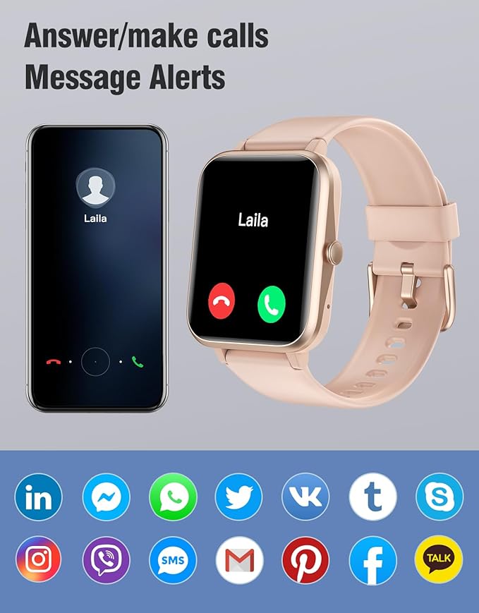 Fitness Tracker Fitness Watches for Women Men (Make/Answer Calls), 1.85" Smart Watch for iPhone/Android Phones, Heart Rate/Sleep Monitor Steps Tracker Watch Pedometer IP68 Waterproof (Pink/gold)