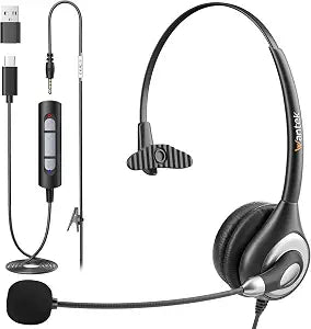 Wantek Headset wtih Mic, USB Headset with Microphone for PC, Computer Headset with Noise Canceling Microphone with Mute for Home Office Online Skype Zoom Meetings