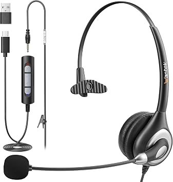 Wantek Headset wtih Mic, USB Headset with Microphone for PC, Computer Headset with Noise Canceling Microphone with Mute for Home Office Online Skype Zoom Meetings