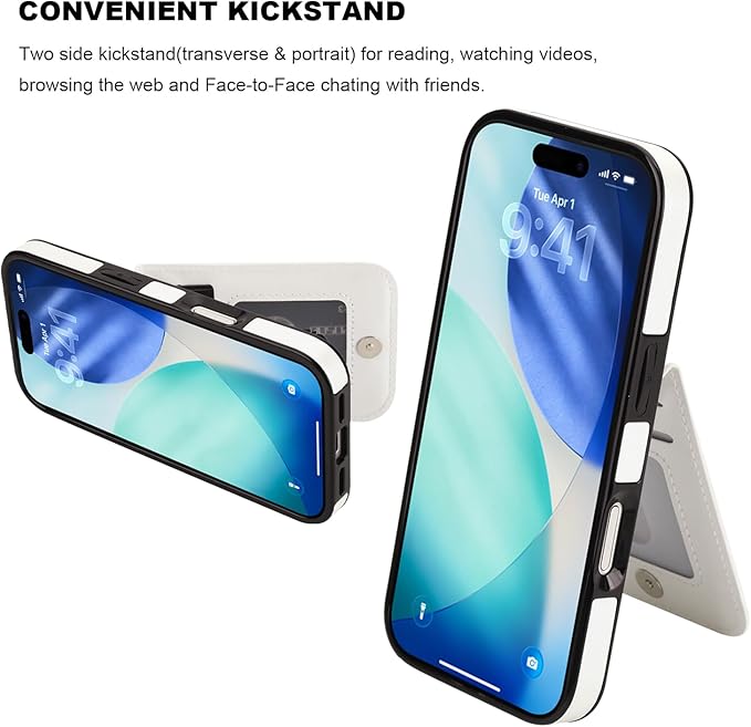 KIHUWEY Compatible with iPhone 17 Case Wallet with Credit Card Holder, Flip Premium Leather Magnetic Clasp Kickstand Heavy Duty Protective Cover for iPhone 17 6.3 Inch (White)