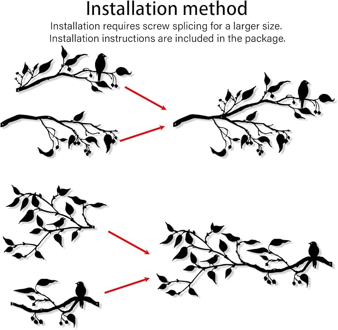 Harikikochuu 4PCS Metal Birds Wall Art Decor, Birds on the Branch Metal Silhouette Art, Black Leaves with Bird Outdoor Hanging Wall Sculpture for Home Office Balcony Garden Decor.（Swallow）