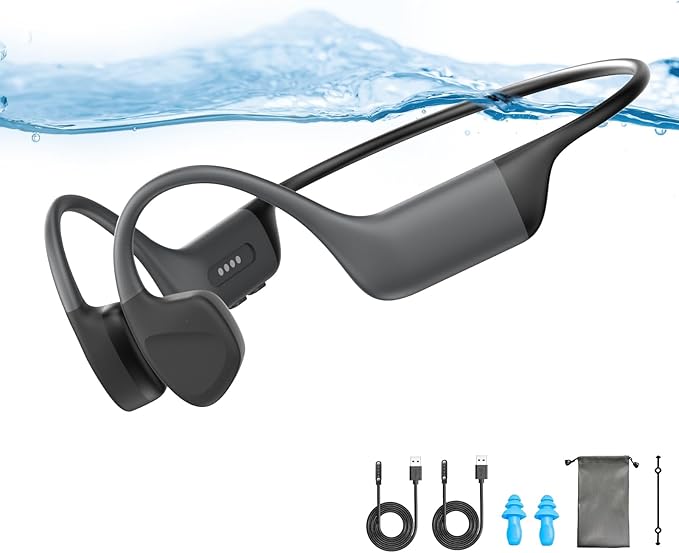 Bone Conduction Swimming Headphones,Waterproof IP68,Bluetooth 5.4, Built-in 32GB TF Swimming Headphones Underwater Music Player, Open Ear Bluetooth Earbuds (Black)