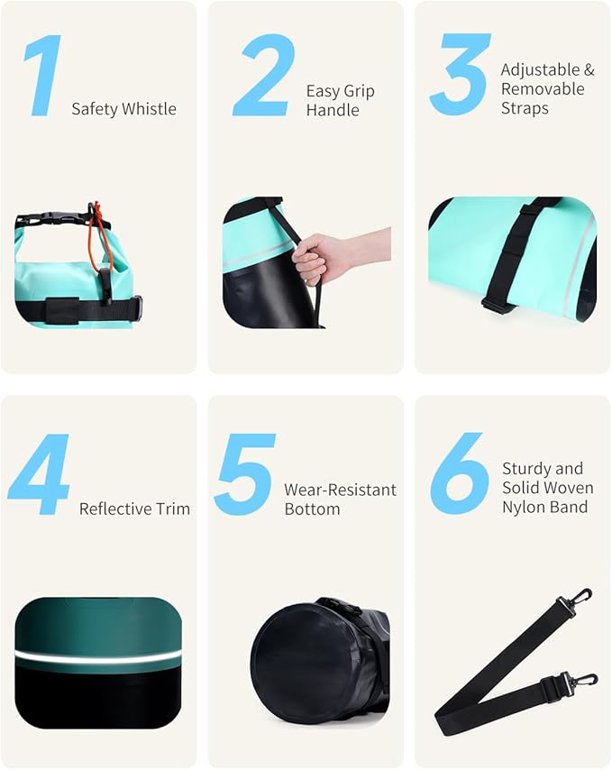 ECOHUB Waterproof Dry Bag for Women Men, 5L/10L/20L Roll Top Lightweight Dry Storage Bag Backpack for Travel Kayaking Hiking Floating with Waterproof Phone Case