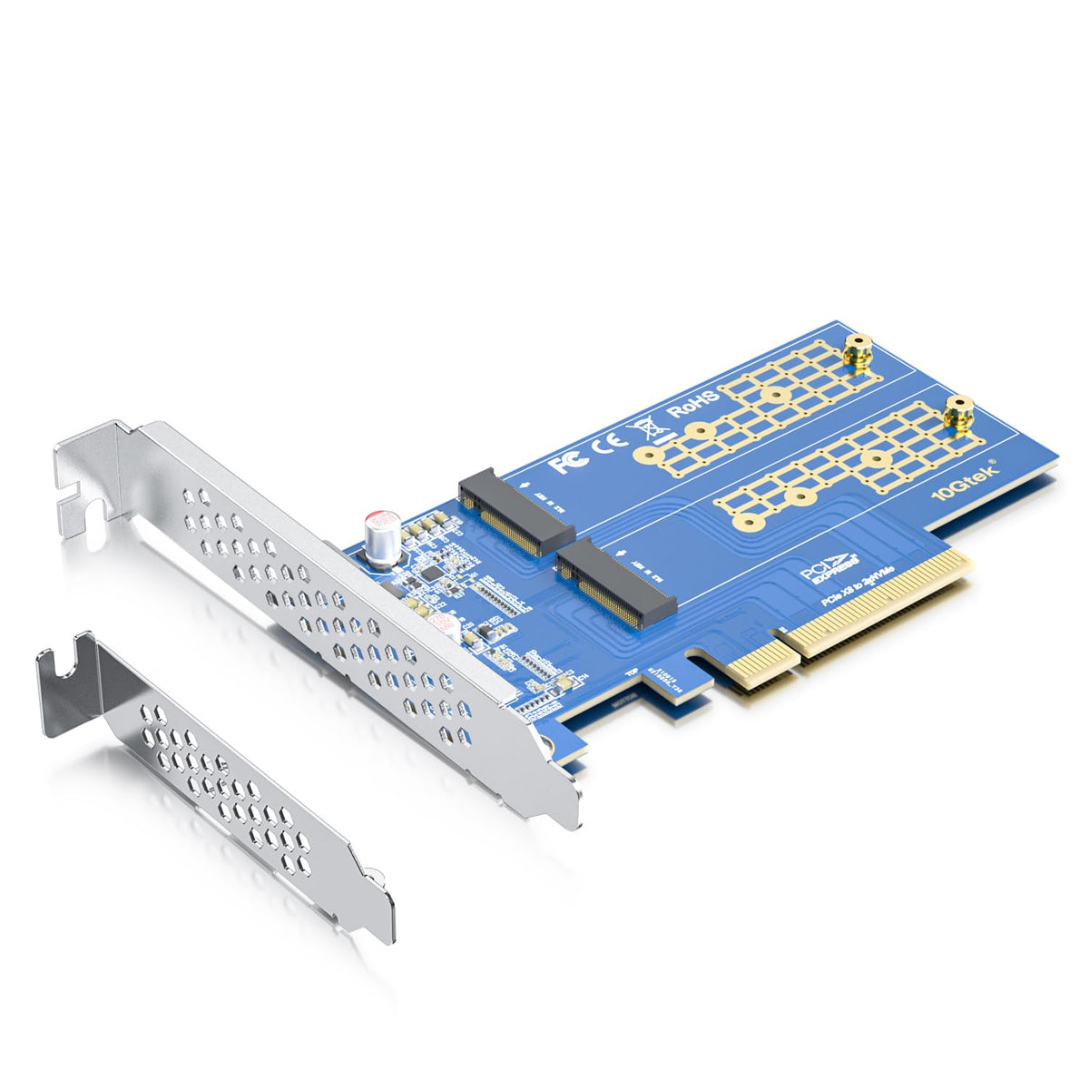 10Gtek Dual M.2 NVMe SSD Adapter Card - PCIe 3.0 x8 Slot (M-Key), Supports 2X NVMe Drives via Bifurcation | Requires BIOS Split Support | High-Speed Storage Expansion for Desktop PCs
