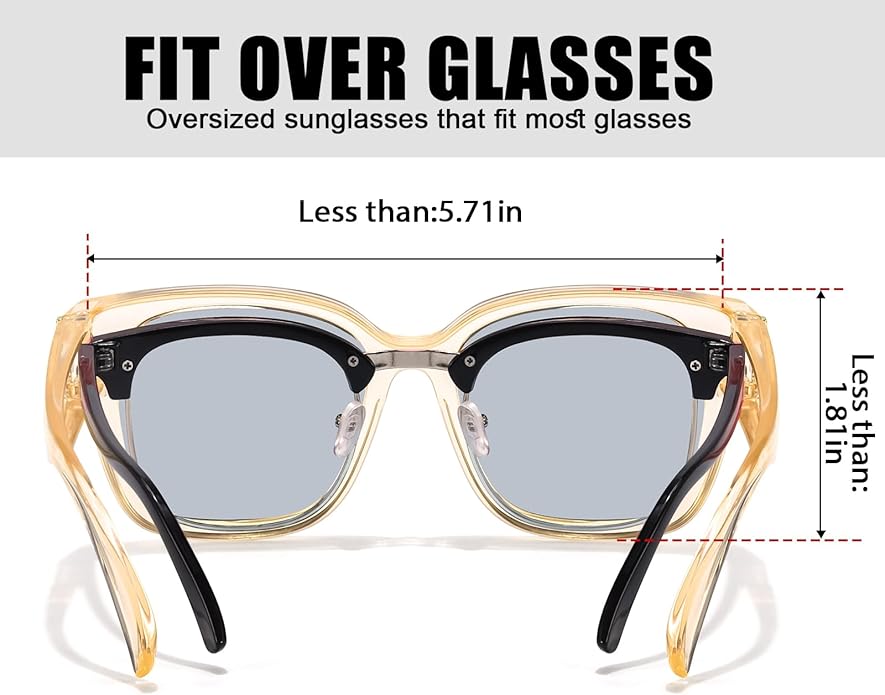 LVIOE 2 Pack Polarized Fit Over Sunglasses for Women Men Oversized Square Over Glasses Sunglasses with UV Protection LS7511