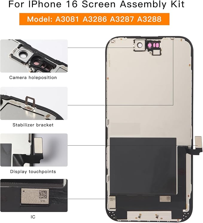 for iPhone 16 Screen Replacement Kit Full Assembly 6.1 inch,3D Touch LCD Display for A3287、A3288、A3081、A3286 Digitizer Screen and Repair Tools Kit