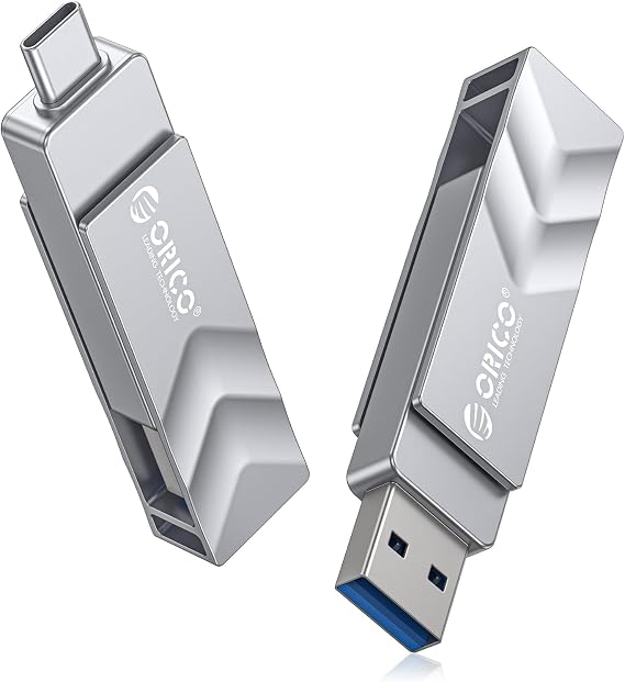 ORICO 128GB USB Flash Drive SSD, External TLC NAND Solid State Drive Up to 400MB/s Read, 300MB/s Write High Speed USB-C & USB-A Port,Metal Housing Swivel Design Compatible with iPhone 17, Android, PC