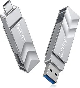 ORICO 128GB USB Flash Drive SSD, External TLC NAND Solid State Drive Up to 400MB/s Read, 300MB/s Write High Speed USB-C & USB-A Port,Metal Housing Swivel Design Compatible with iPhone 17, Android, PC