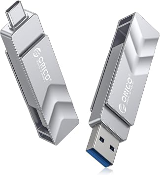 ORICO 128GB USB Flash Drive SSD, External TLC NAND Solid State Drive Up to 400MB/s Read, 300MB/s Write High Speed USB-C & USB-A Port,Metal Housing Swivel Design Compatible with iPhone 17, Android, PC