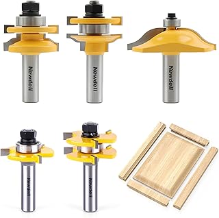 Newdeli 5Pcs Cabinet Door Router Bit Set 1/2" Shank Raised Panel Router Bits Tongue and Groove Router Bit Set Ogee Rail and Stile Router Bits Cabinet Making Tools