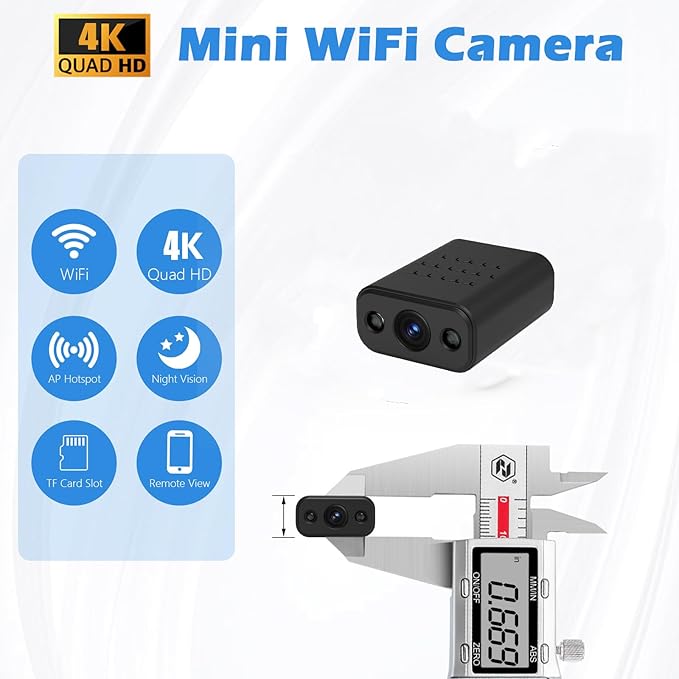 Mini Wireless WiFi Security Camera, 4K Nanny Cam with Night Vision, Remote Viewing for Security with iOS,Android Phone