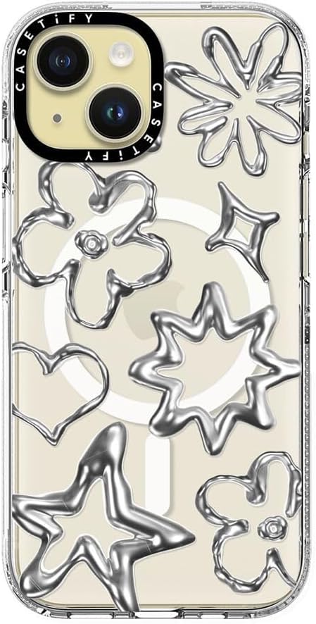 CASETiFY Clear iPhone 15 Case [Not Yellowing / 6.6 ft. 3X Military Grade Drop Protection/Magsafe] - Chrome Doodles - Clear