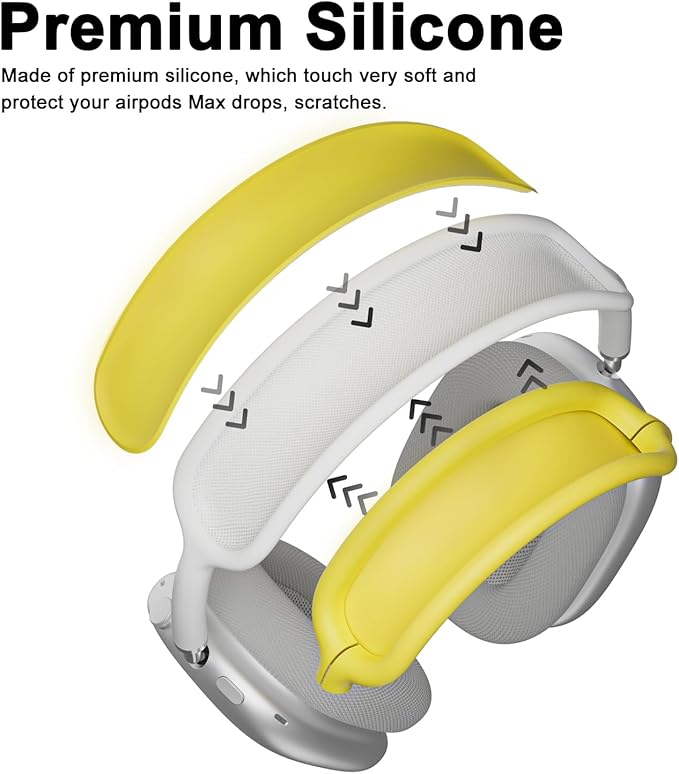 ATUAT for AirPods Max Headphones Case, Protective Silicone Case Cover Skin Accessories Anti-Scratch for Women Men for Apple AirPods Max 2024/2020 (USB-C/Lightning), Yellow