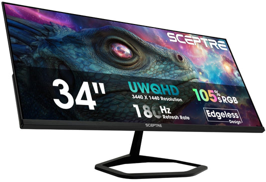 New! Sceptre 34-inch Prime Gaming Monitor 3440 x 1440 up to 180Hz DisplayPort HDMI Build-in Speakers, Machine Black 2027 (E345B-QU180D Series)
