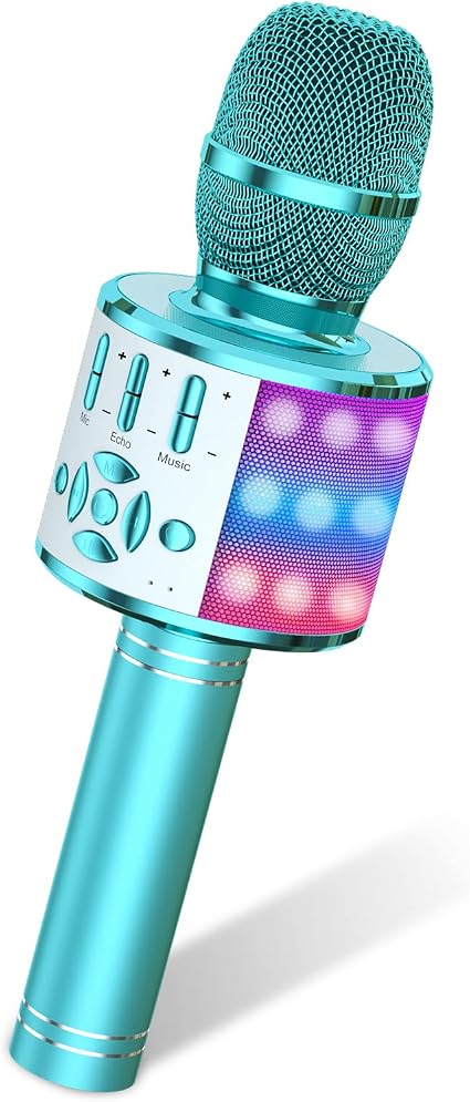Amazmic Kids Karaoke Microphone Machine Toys for Girls Bluetooth Microphone with LED Light, Christmas Birthday Gift for Girls Boys 3-12+ Years Old (Blue)