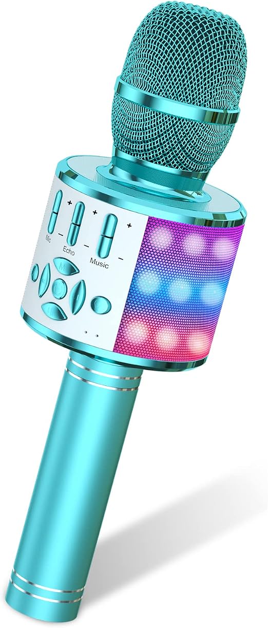 Amazmic Kids Karaoke Microphone Machine Toys for Girls Bluetooth Microphone with LED Light, Christmas Birthday Gift for Girls Boys 3-12+ Years Old (Blue)