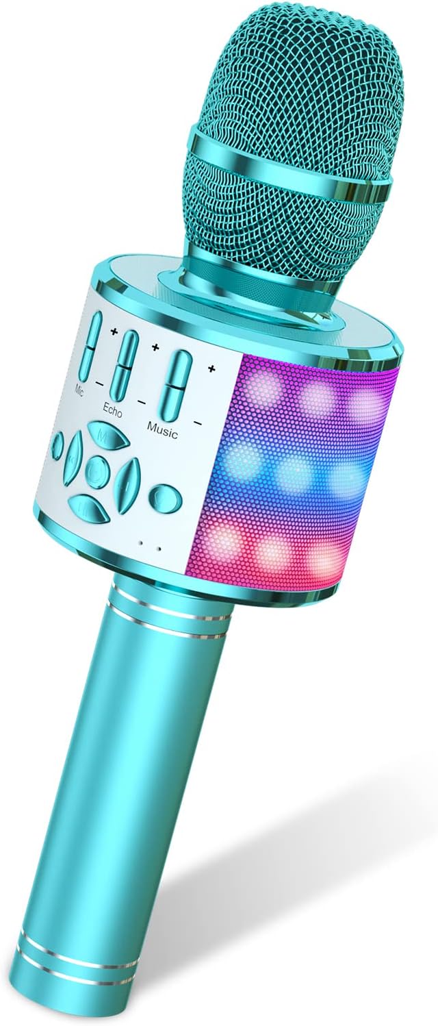 Amazmic Kids Karaoke Microphone Machine Toys for Girls Bluetooth Microphone with LED Light, Christmas Birthday Gift for Girls Boys 3-12+ Years Old (Blue)