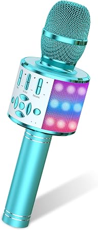 Amazmic Kids Karaoke Microphone Machine Toys for Girls Bluetooth Microphone with LED Light, Christmas Birthday Gift for Girls Boys 3-12+ Years Old (Blue)
