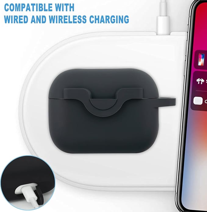 Secure Lock Case for Airpods Pro 2 Case with Cute Bling Keychain, Silicone Protective Case Cover for Airpods Pro 2nd Generation Case Women Girls - Black