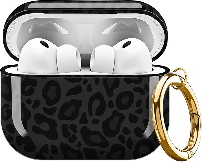 Compatible with AirPods Pro 3 (2025) Case, Airpod Pro 3 Protective Cover with Cute Golden Keychain for Girls & Women (Cute Black Leopard)