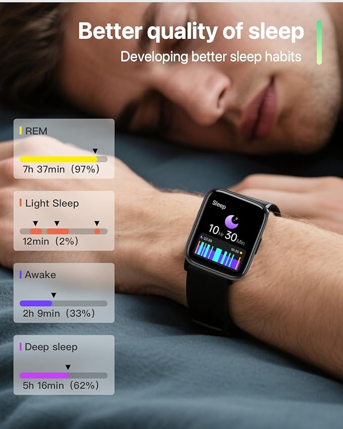 Smart Watch with Voice Assistant, 1.83" HD Touchscreen Fitness Tracker with Bluetooth Calling, 120+ Sports Modes, Heart Rate/Sleep Monitor, IP68 Waterproof Smartwatch for Android iOS, for Men Women