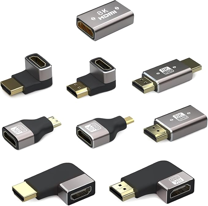 9 Pack HDMI Coupler, 90 & 270 Degree Gold Plated Adapter, Right Angle HDMI Male to Female Vertical Adapter, L Shape Extender, Supports 8K@60Hz, 4K@120Hz, for HDTV, Xbox, PS5
