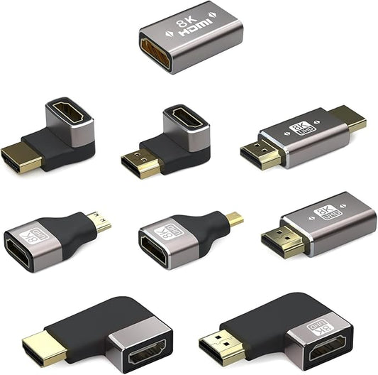 9 Pack HDMI Coupler, 90 & 270 Degree Gold Plated Adapter, Right Angle HDMI Male to Female Vertical Adapter, L Shape Extender, Supports 8K@60Hz, 4K@120Hz, for HDTV, Xbox, PS5