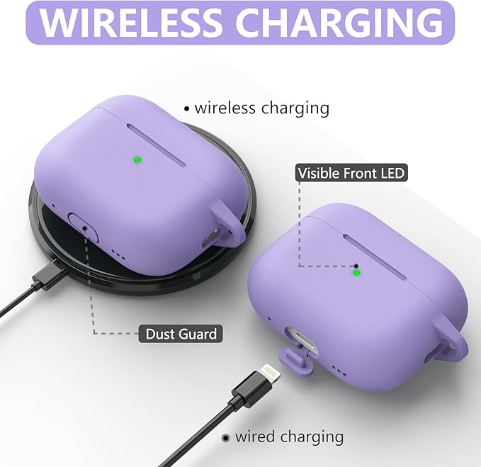 Ljusmicker for AirPods Pro Case Cover with Cleaner Kit,Silicone Protective Cover for Apple AirPod Pro 2nd/1st Generation Cases for Women Men,AirPods Pro 2/Pro Case Accessories with Keychain-Purple